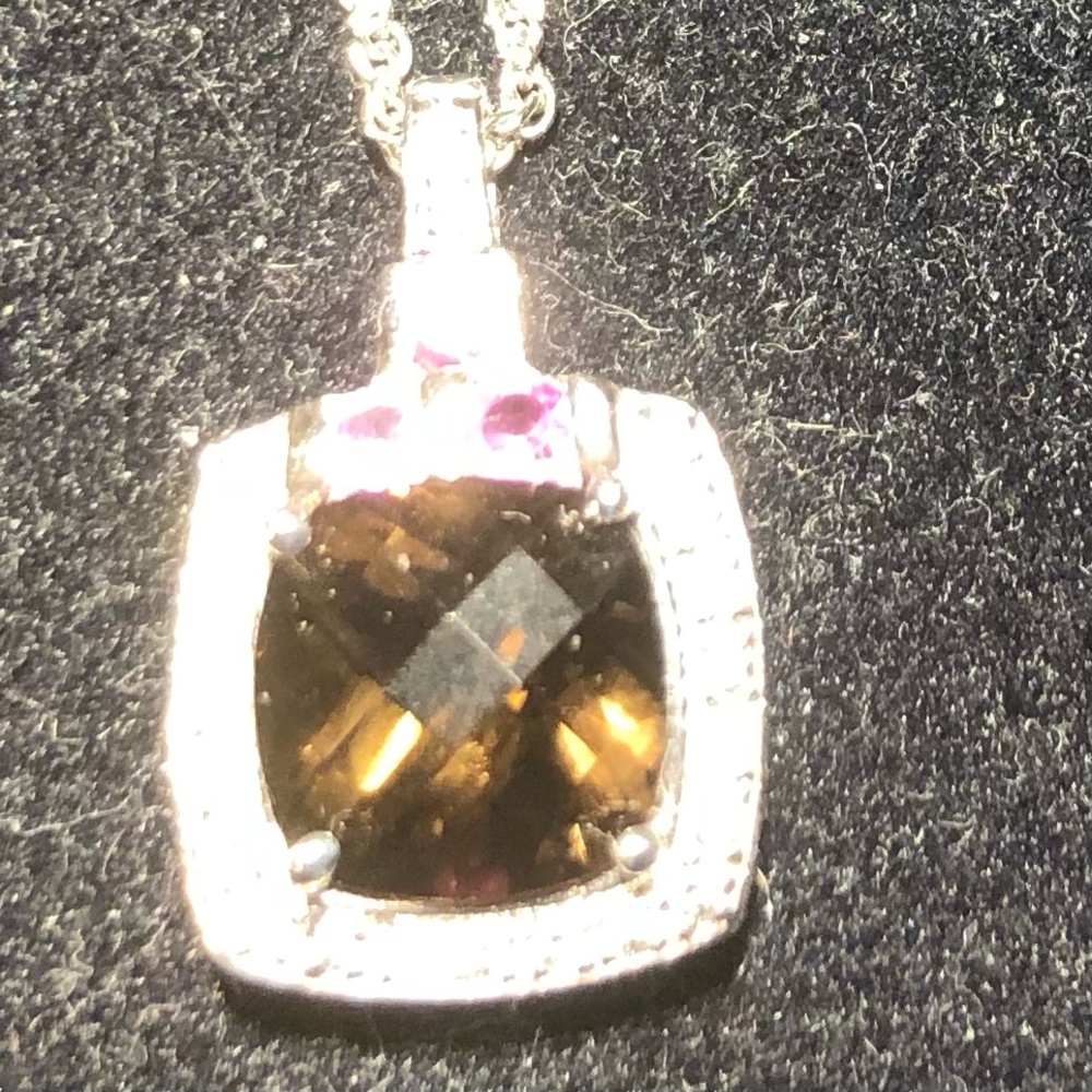 Small Smokey Topaz Pendant with Created Garnet accents
